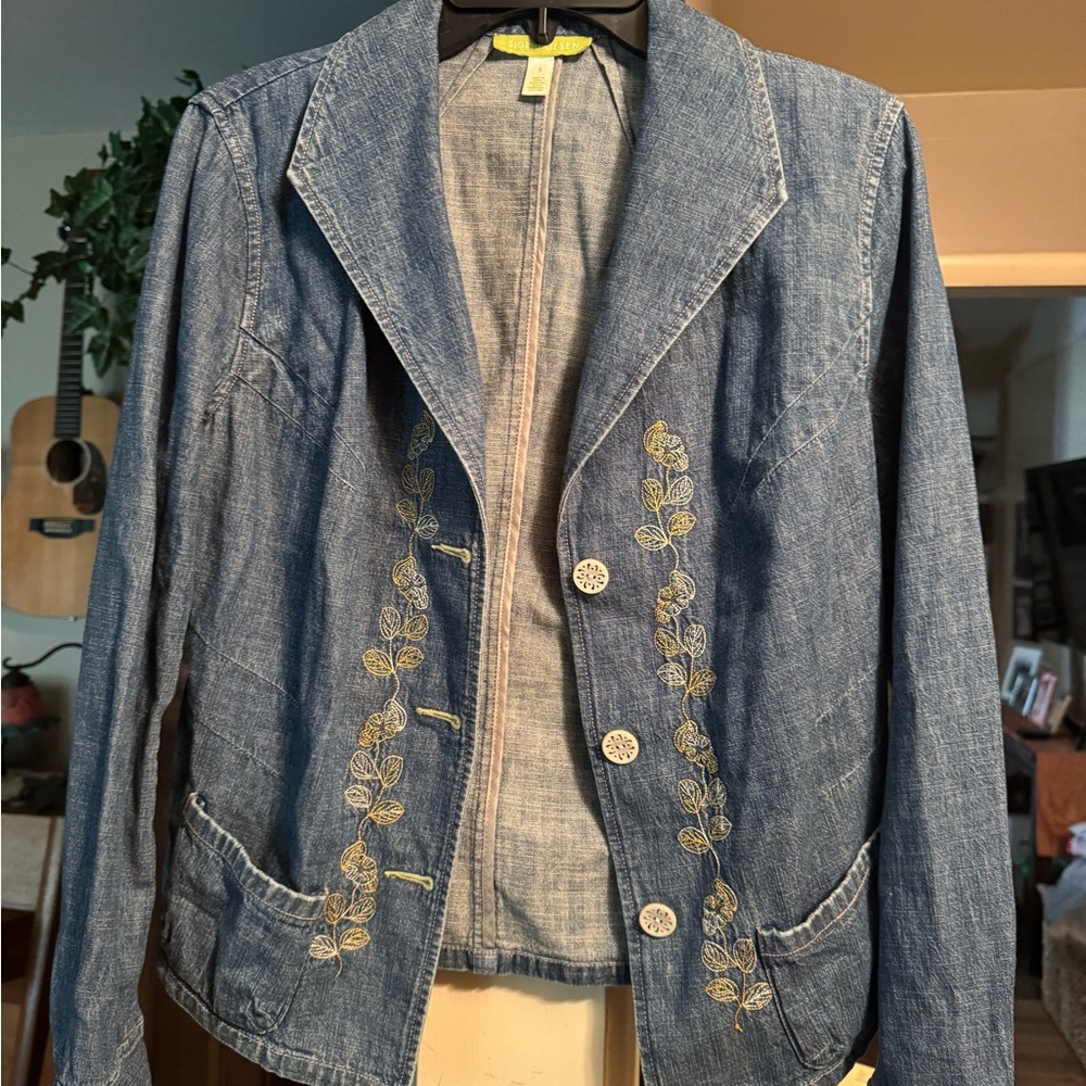 Sigrid Olsen Blue Denim Jacket with Gold Embroidery